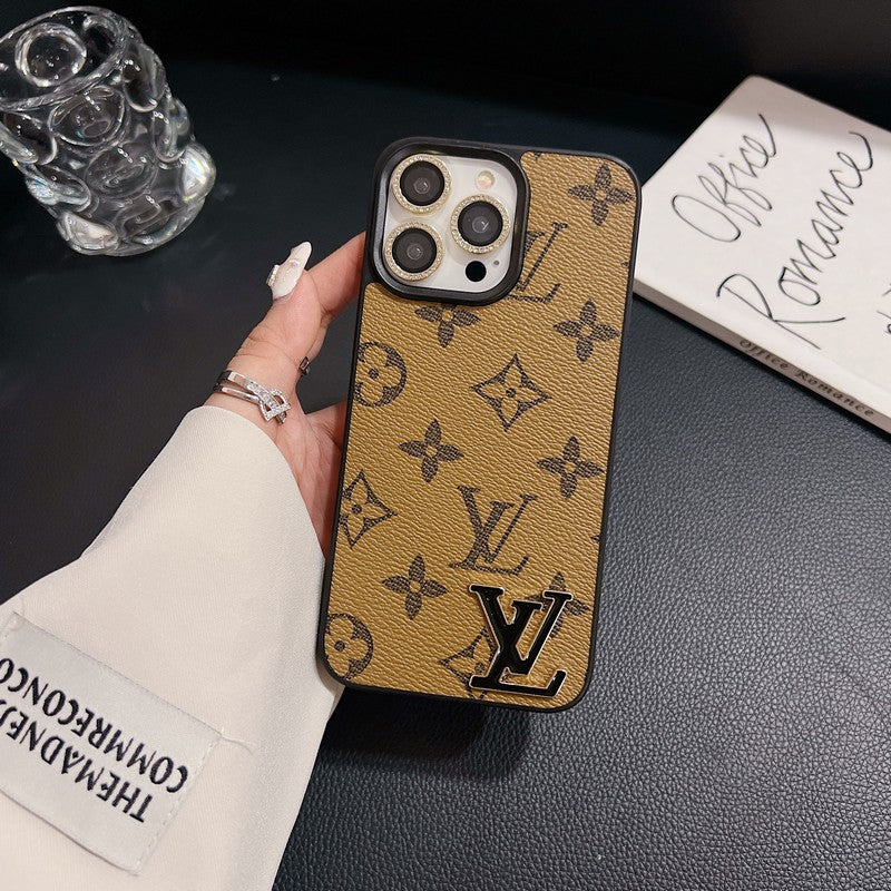 Luxury Black Logo Leather iPhone Case