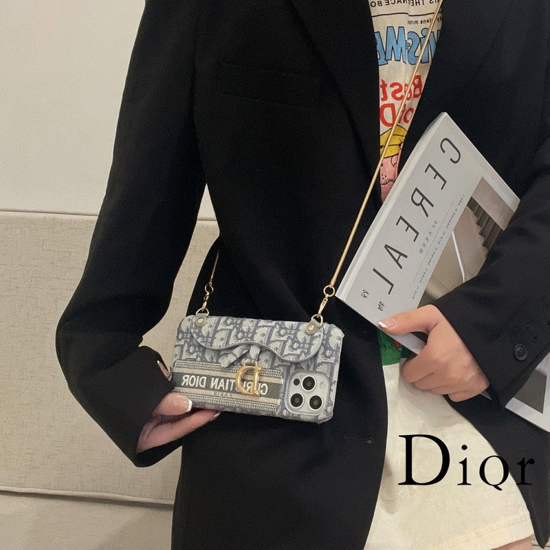 Fashion Black & Grey Fabric Card Bag Crossbody iPhone Case