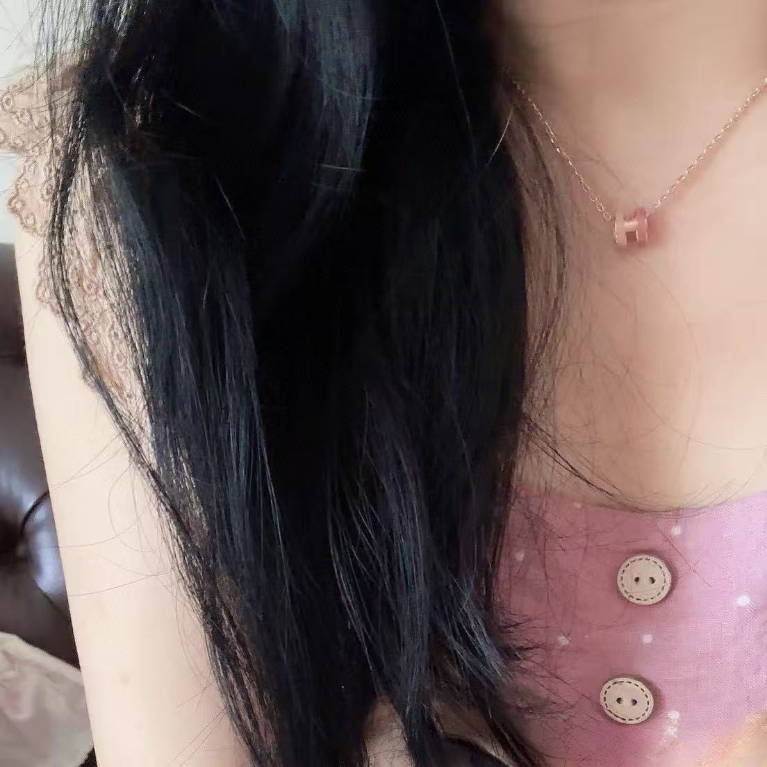 Two-tone enamel H necklace