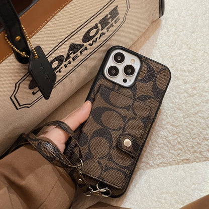 Classic iPhone Case With Wallet And Strap Brown -SZK240402