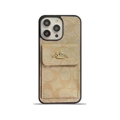 Classic iPhone Case With Card Holder Wallet Coffee -SZK240425