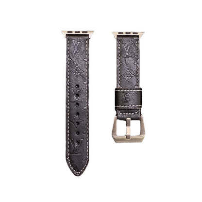 Leather Monogram Apple Watch Bands Leather Blue-YH24422