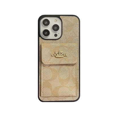 Classic iPhone Case With Card Holder Wallet Light Brown -SZK240425