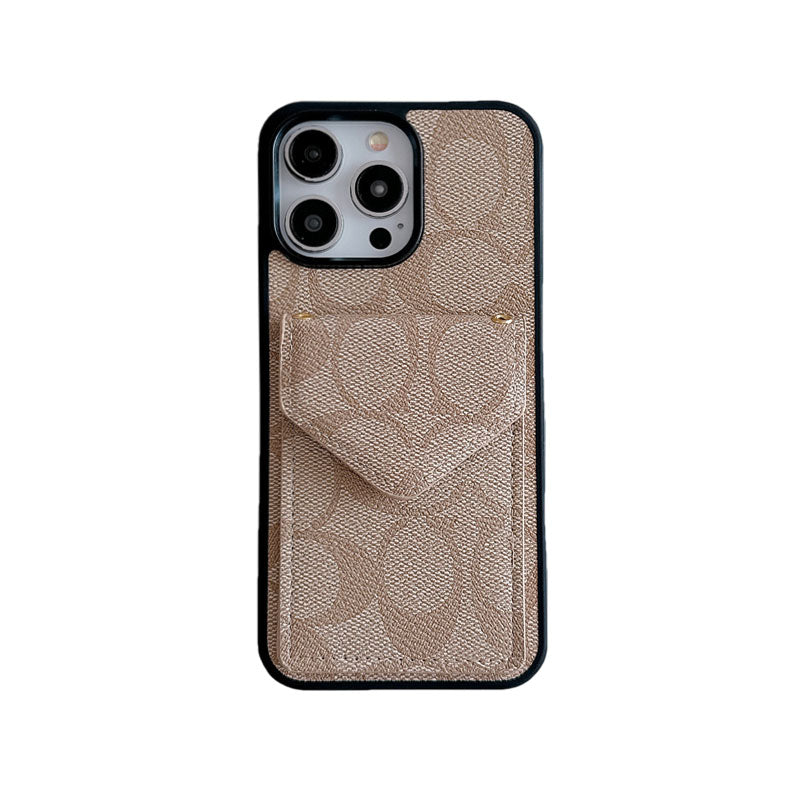Classic iPhone Case With Card Holder And Strap Light Black -SJ240513