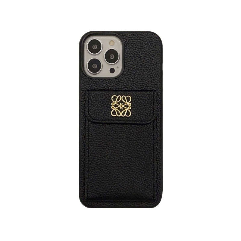 Luxury iPhone Case With Card Holder Black-QBK240603