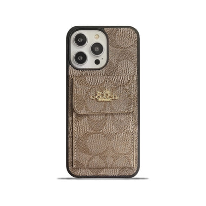Classic iPhone Case With Card Holder Wallet Light Brown -SZK240425