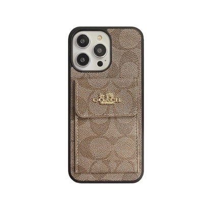 Classic iPhone Case With Card Holder Wallet Light Brown -SZK240425