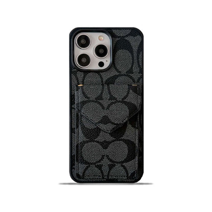 Classic iPhone Case With Card Holder And Strap Light Black -SJ240513