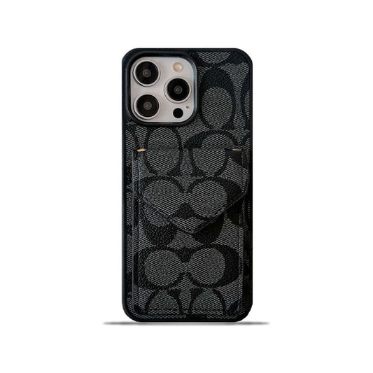 Classic iPhone Case With Card Holder And Strap Light Black -SJ240513