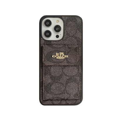 Classic iPhone Case With Card Holder Wallet Coffee -SZK240425
