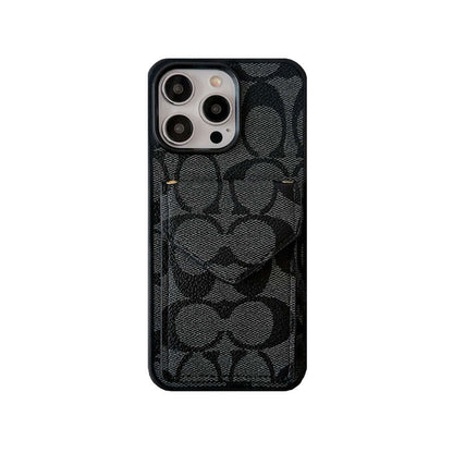 Classic iPhone Case With Card Holder And Strap Light Black -SJ240513