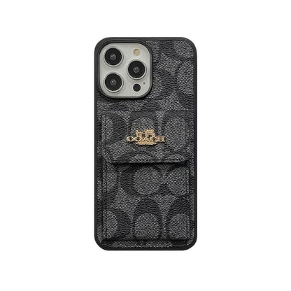 Classic iPhone Case With Card Holder Wallet Coffee -SZK240425