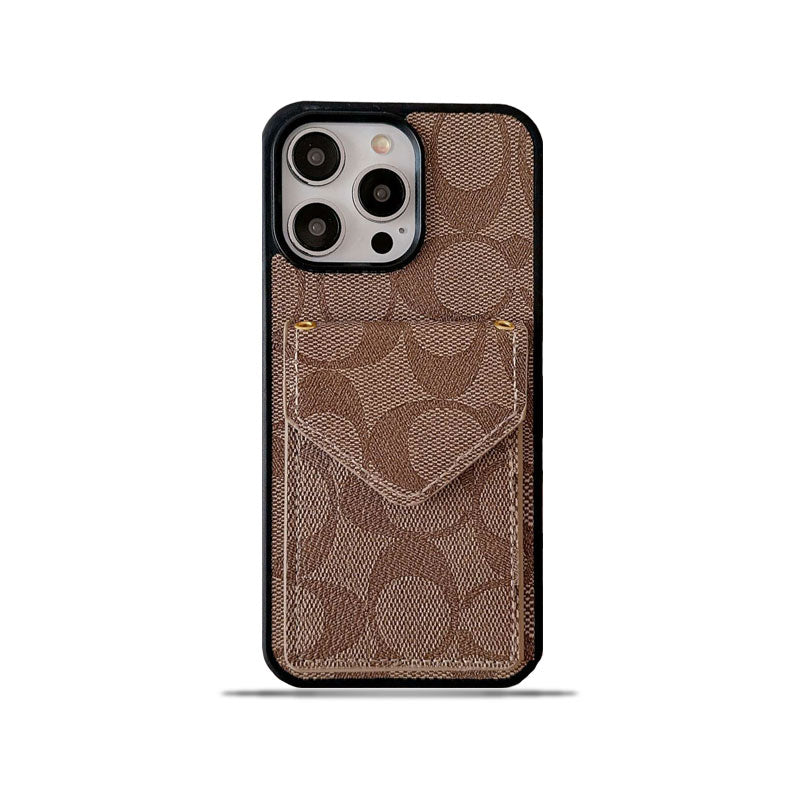 Classic iPhone Case With Card Holder And Strap Light Brown -SJ240513