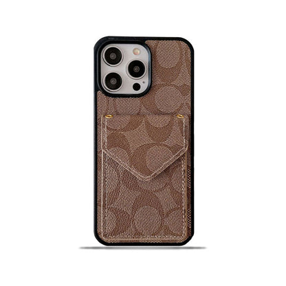 Classic iPhone Case With Card Holder And Strap Light Brown -SJ240513