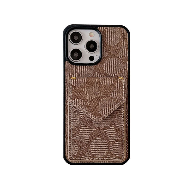 Classic iPhone Case With Card Holder And Strap Light Brown -SJ240513