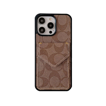 Classic iPhone Case With Card Holder And Strap Light Brown -SJ240513