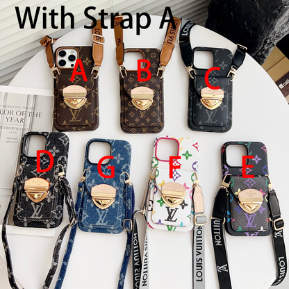 Luxury Crossbody iPhone Case with Card Pocket & Detachable Strap