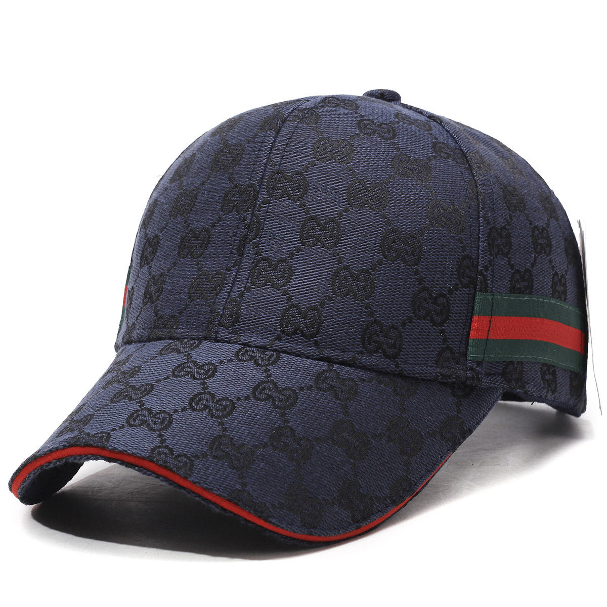 Patterned Canvas Baseball Cap with Striped Accent