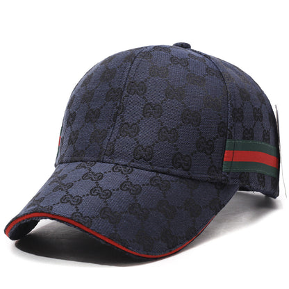 Patterned Canvas Baseball Cap with Striped Accent