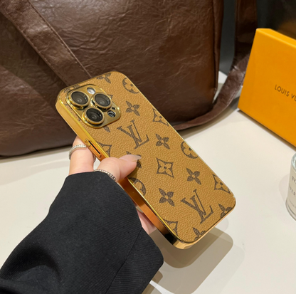 Luxury Classic Monogram iPhone Case With Electroplated Gold Edges