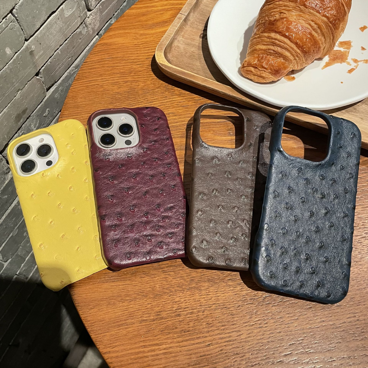 Luxury Ostrich Embossed Leather Phone Case