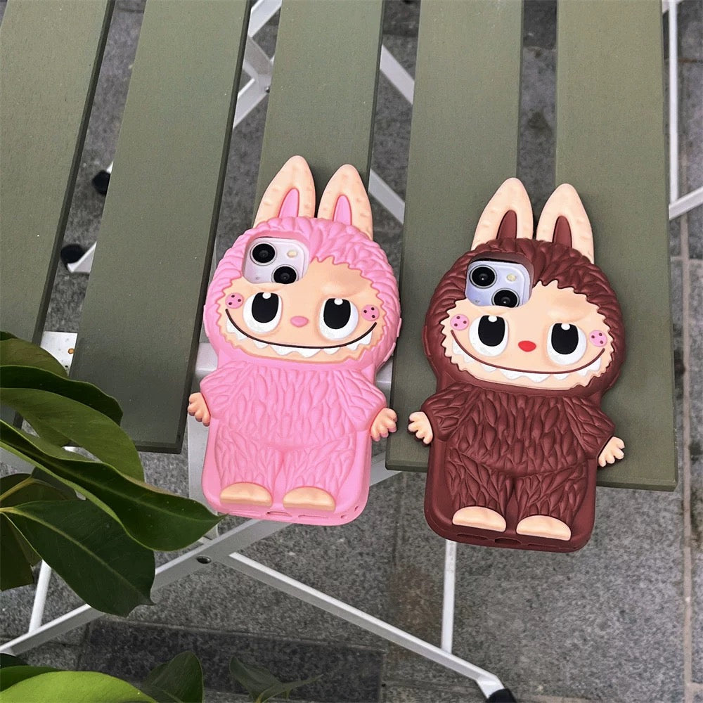 Cute Cartoon Labubu Zimomo Silicon Case | Brown Pink - iPhone Case