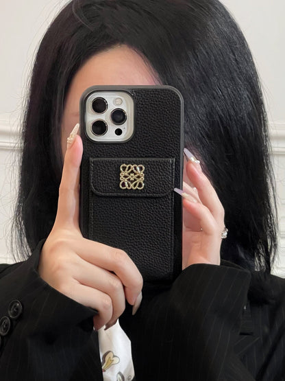 Luxury iPhone Case With Card Holder Black-QBK240603