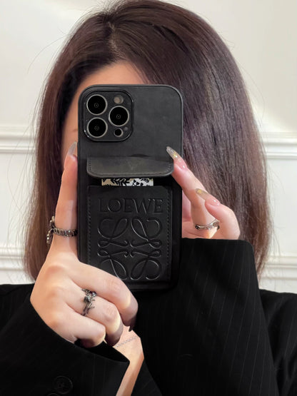 Luxury iPhone Case With Card Holder Black-LZP241448