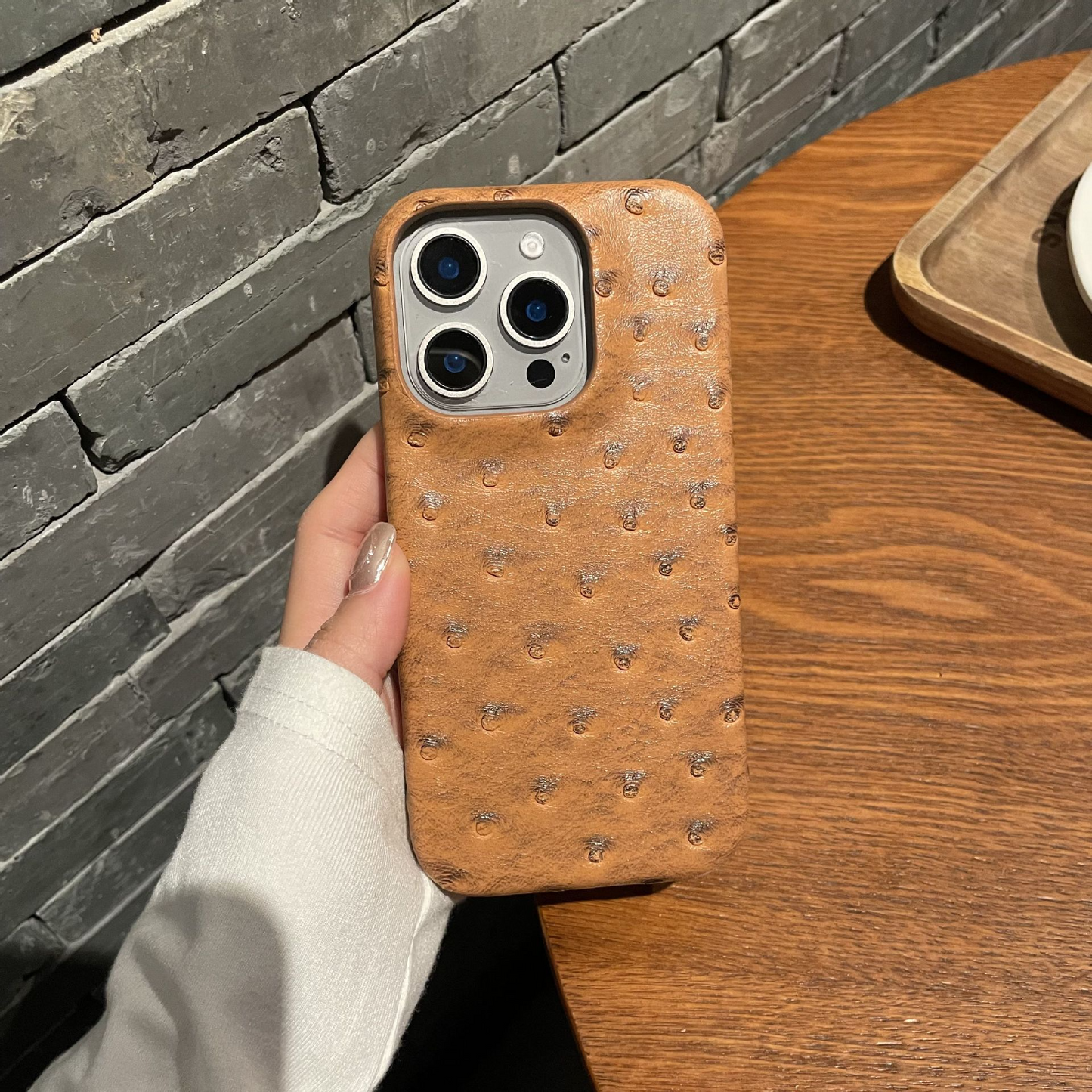 Luxury Ostrich Embossed Leather Phone Case