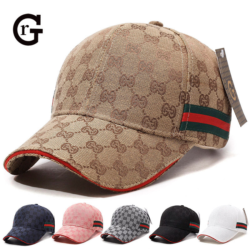 Patterned Canvas Baseball Cap with Striped Accent