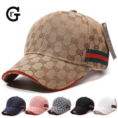 Patterned Canvas Baseball Cap with Striped Accent