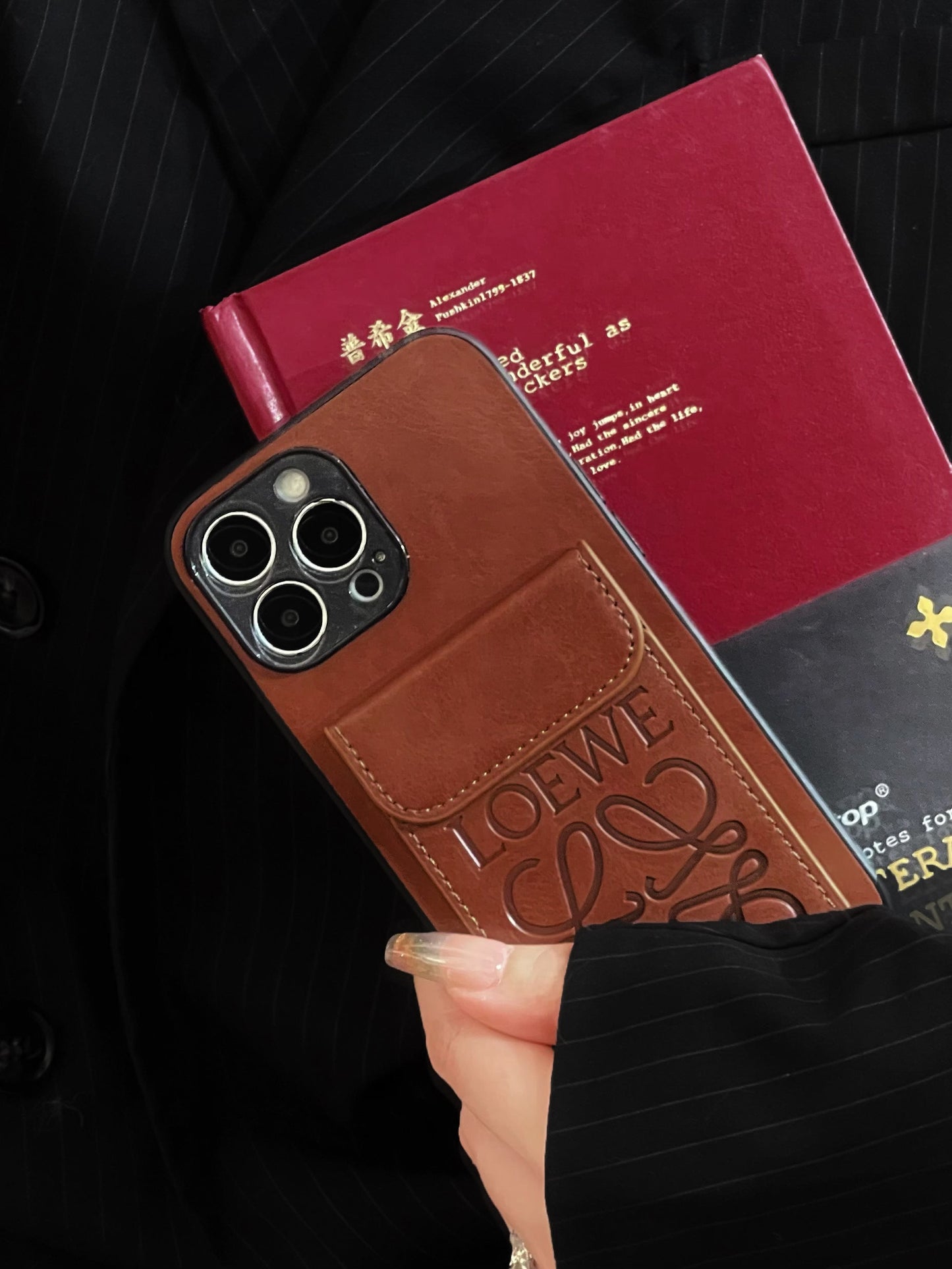 Luxury iPhone Case With Card Holder Brown-LZP241448