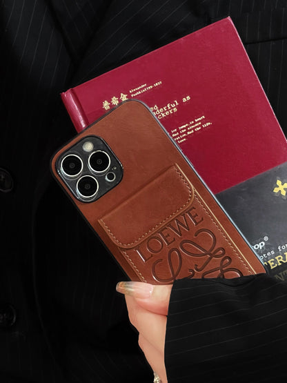 Luxury iPhone Case With Card Holder Brown-LZP241448