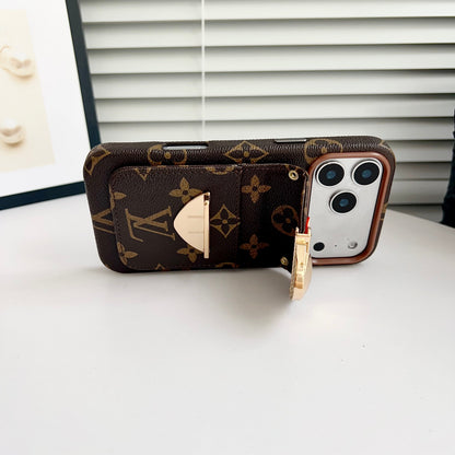 Luxury Crossbody iPhone Case with Card Pocket & Detachable Strap