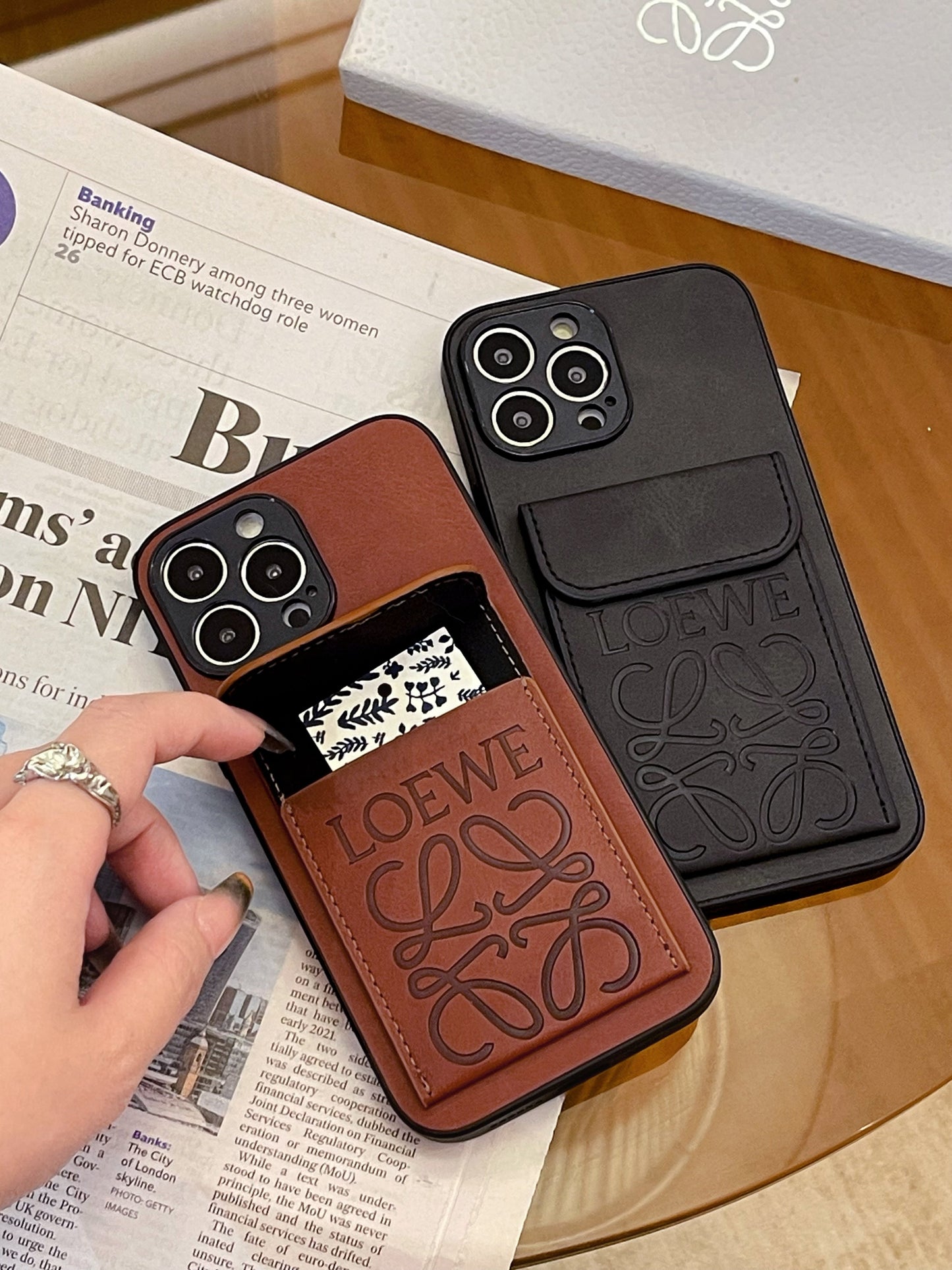 Luxury iPhone Case With Card Holder Black-LZP241448