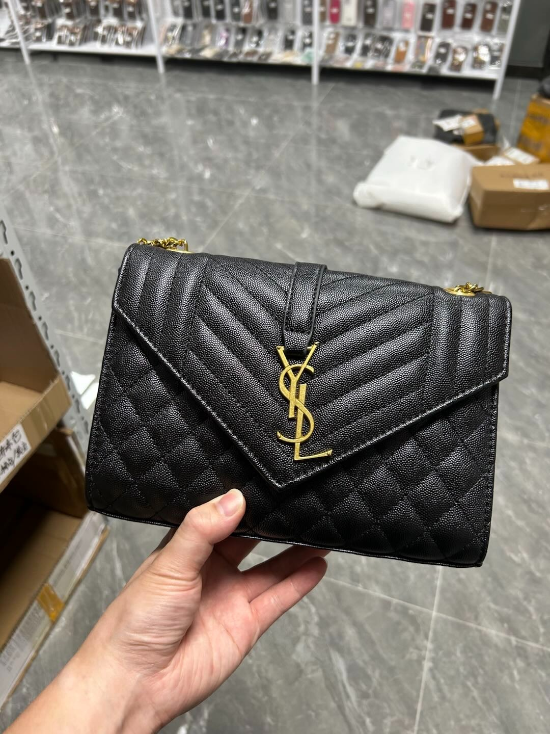 Black Quilted Chain Crossbody Bag