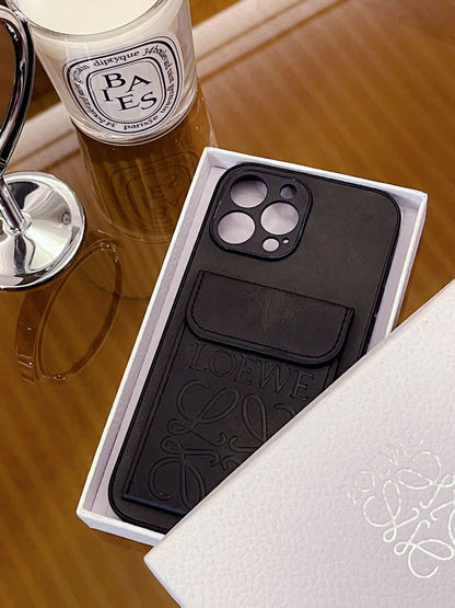 Luxury iPhone Case With Card Holder Black-LZP241448