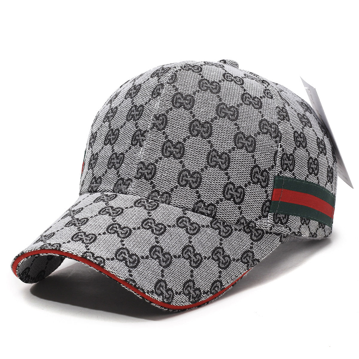 Patterned Canvas Baseball Cap with Striped Accent