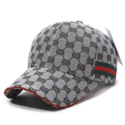 Patterned Canvas Baseball Cap with Striped Accent