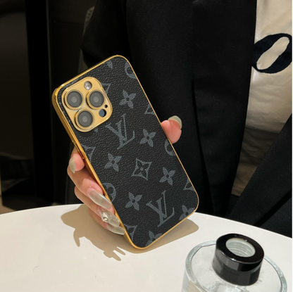 Luxury Classic Monogram iPhone Case With Electroplated Gold Edges