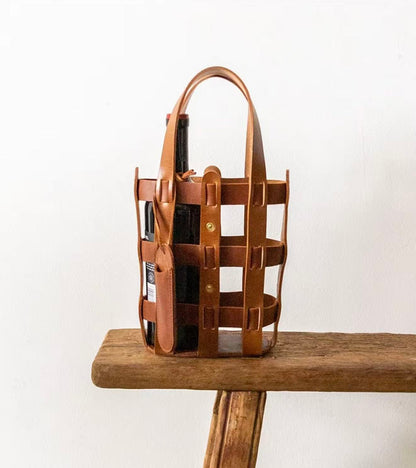 Hide & Drink, Double Wine Bottle Carrier, Travel Purse, Full Grain Leather