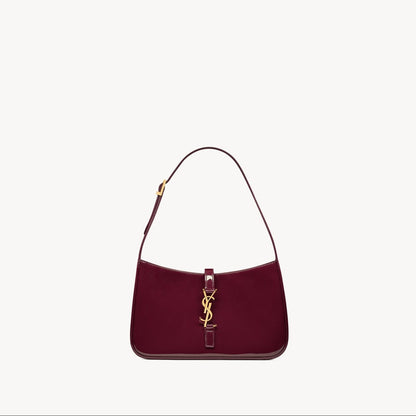 Saint Laurent Le 5 à 7 Patent Leather Hobo – Burgundy Elegance