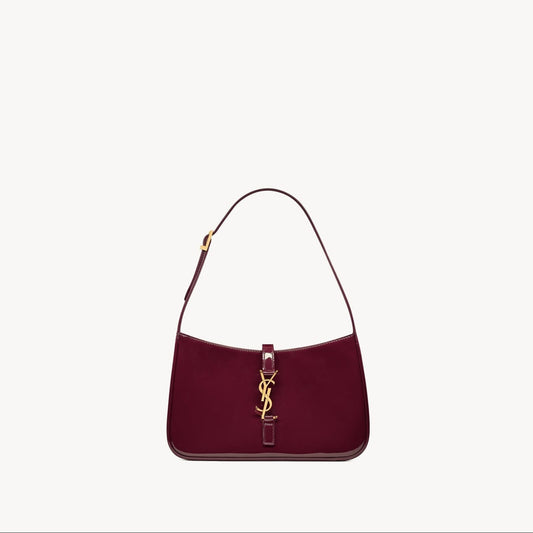 Saint Laurent Le 5 à 7 Patent Leather Hobo – Burgundy Elegance
