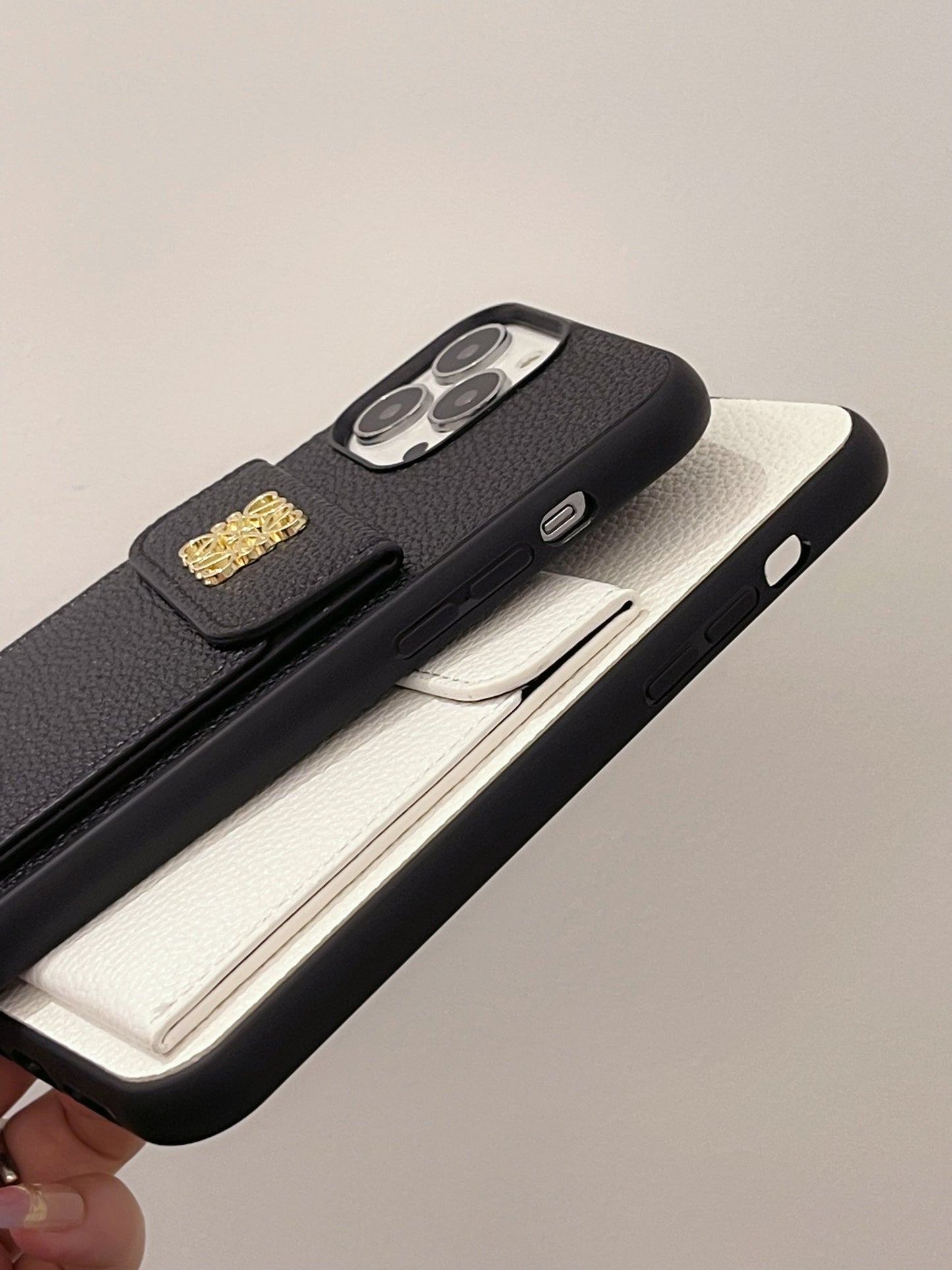 Luxury iPhone Case With Card Holder Black-QBK240603