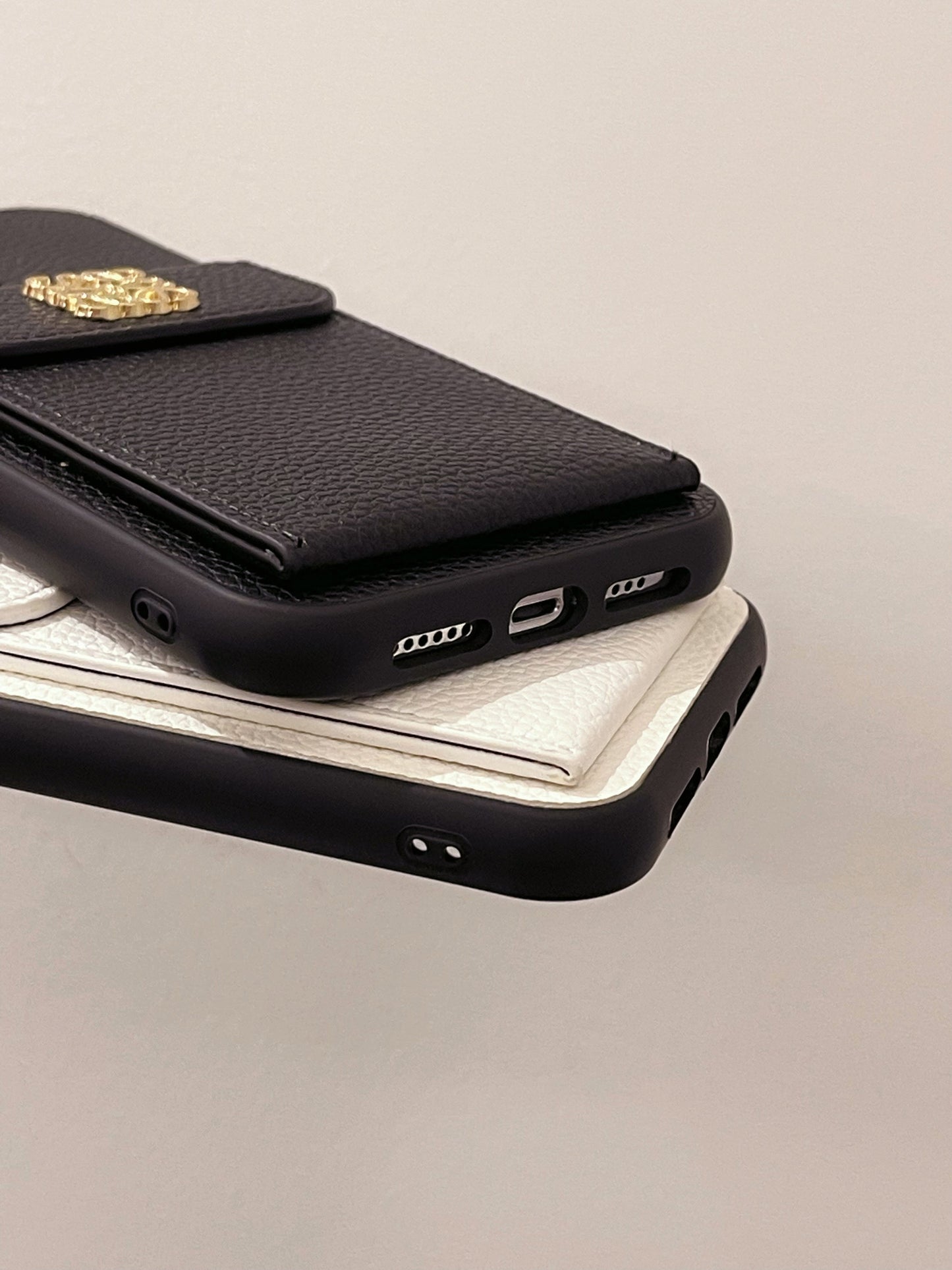 Luxury iPhone Case With Card Holder Black-QBK240603