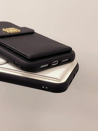 Luxury iPhone Case With Card Holder Black-QBK240603