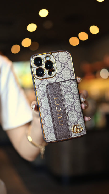 Luxury Advanced Leather iPhone Case with Card Holder & Strap