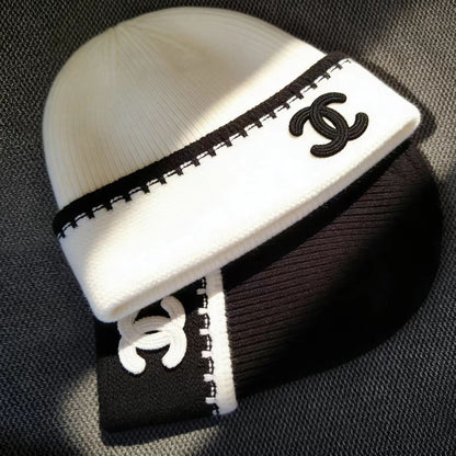 Black and white two-tone knit hat