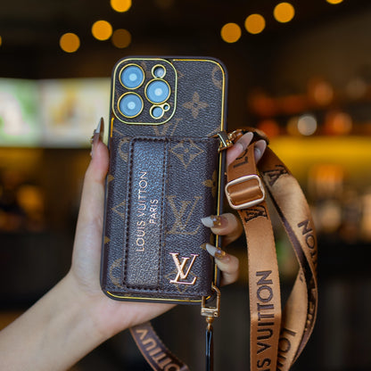 Luxury Advanced Leather iPhone Case with Card Holder & Strap