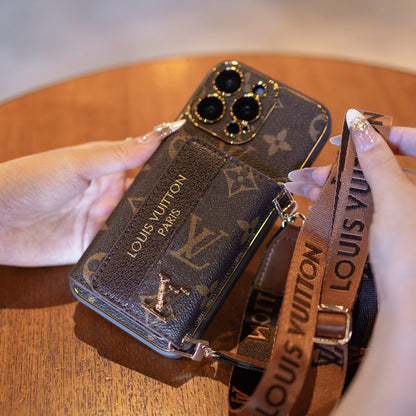 Luxury Advanced Leather iPhone Case with Card Holder & Strap